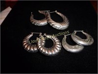3 Pair Sterling Silver Large Shrimp Earrings