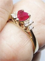 Heart Ruby & Diamond 14k Gold Ring