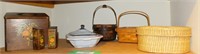 WOODEN SALT/PEPPER, ENAMEL DISH WITH COVER & MORE