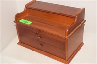 Wooden Jewelry Chest-Top Opens w/ Three Drawers