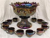 Northwood Grape & Cable Carnival Glass Punch Bowl
