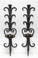Wrought Iron Candelabra Wall Sconces, Black Pair