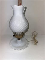 Vintage White Hobnail Milk Glass Hurricane Lamp
