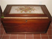 Wooden trunk, handstitched top, w/key