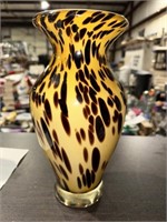 TAN AND BROWN HEAVY GLASS VASE