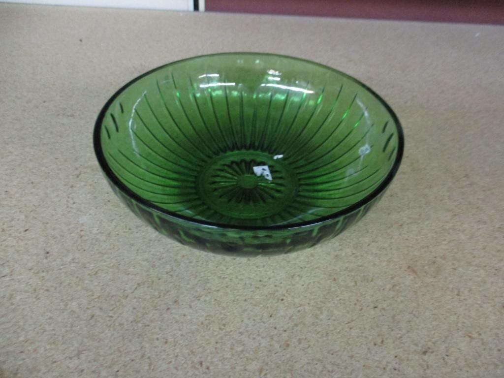 vintage Green Glass Serving Bowl