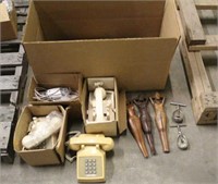 Box of Phones, Cords, Nut Crackers & (2) Vintage