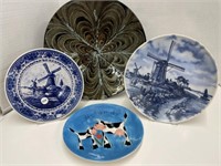 3 Hand Painted Dutch Plates and 13 " Decorative