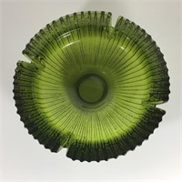 GREEN TEXTURED GLASS ASHTRAY
