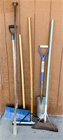 Handled Tools- Shovels, Pickaxe, Axe + (6)