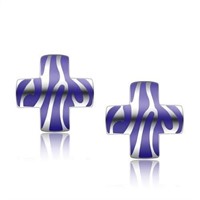 Cute Purple Zebra Print Design Cross Earrings