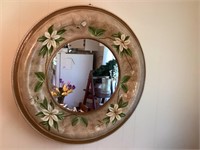 Large Floral Decorated Round Mirror