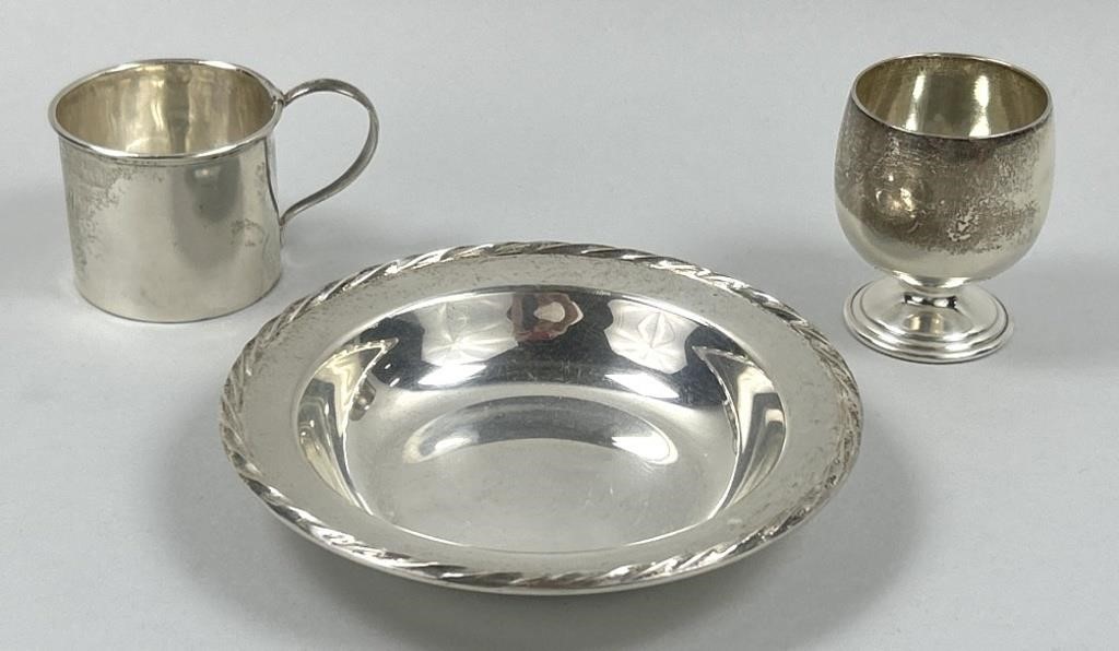 Sterling Silver Dish, Mug, & Goblet.