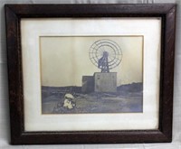 windmill photo w/young couple early 1900's in oak
