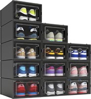 12 Pack Shoe Organizer Boxes, Black Plastic Stack