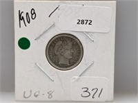 1908 90% Silv Barber Dime