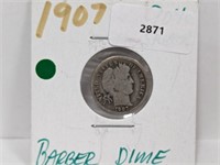 1907 90% Silv Barber Dime