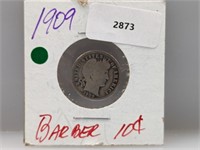 1909 90% Silv Barber Dime