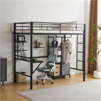 Ubesgoo Metal Twin Size Loft Bed Frame With Stairs