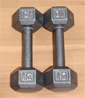 (2) 10lbs Iron Hex Dumbells