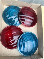 4- Glass RR Lantern Lens, 2-Red, 2-Blue