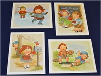 4pc Set Vintage Campbell's Kids Litho Prints