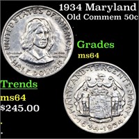 1934 Maryland Old Commem 50c Grades Choice Unc