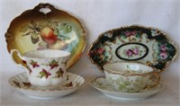 6 pcs. Antique Porcelain Tea Cups, Saucers, Trays