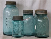 5 pcs. Antique & Vintage Blue Ball Canning Jars