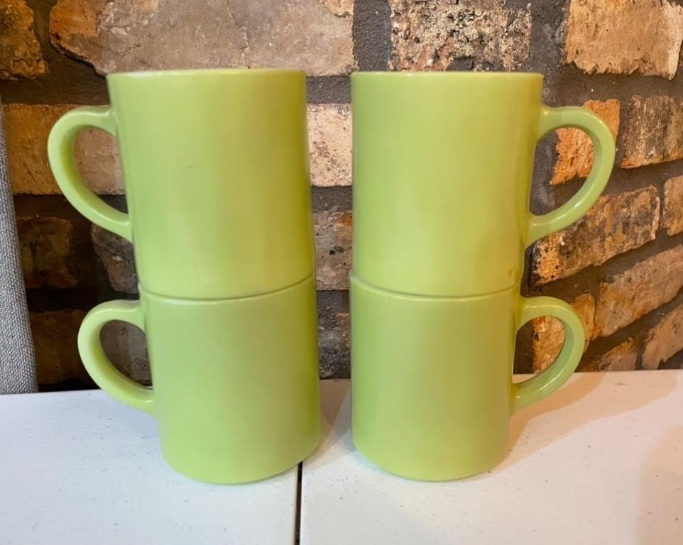 Set of 4 Vintage Lime Green Milk Glass Coffee