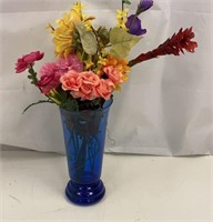 Faux Flower Arrangement Blue Vase