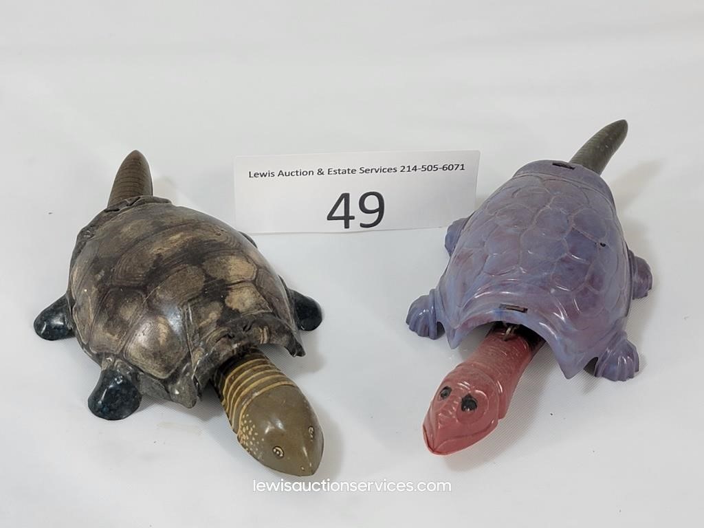 Two Small Metal & Plastic Bobble Turtles - Japan