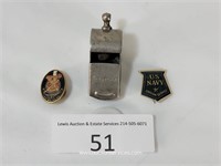 Vintage U.S. Navy Pins & Whistle