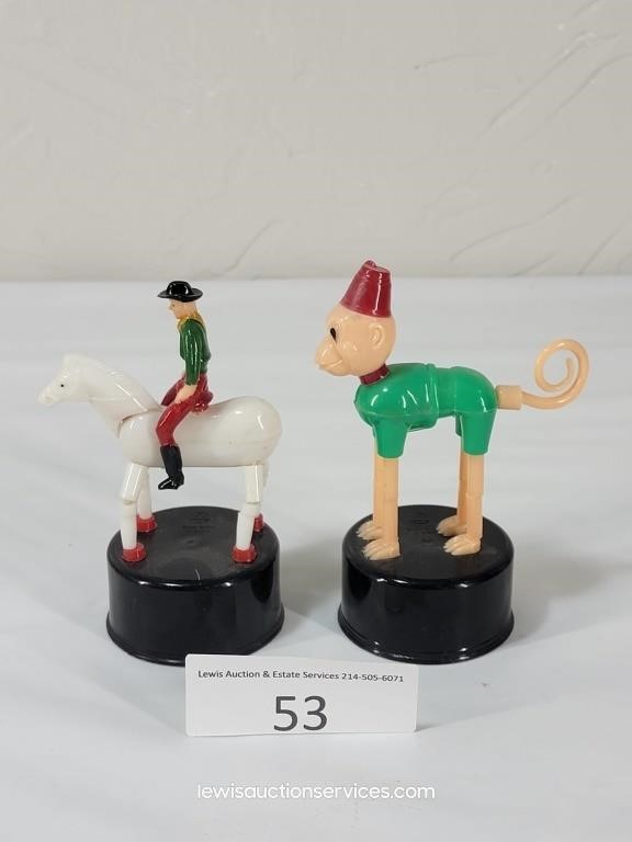 Two Kohner TM Push Puppet Toys Cowboy & Monkey