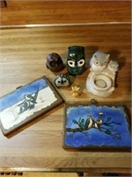 PAINTED OWL PLAQUES AND CERAMIC OWLS