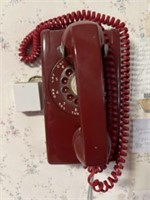 Red wall mount rotary dial phone