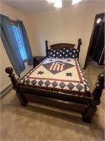 Queen size headboard and footboard and bedding.