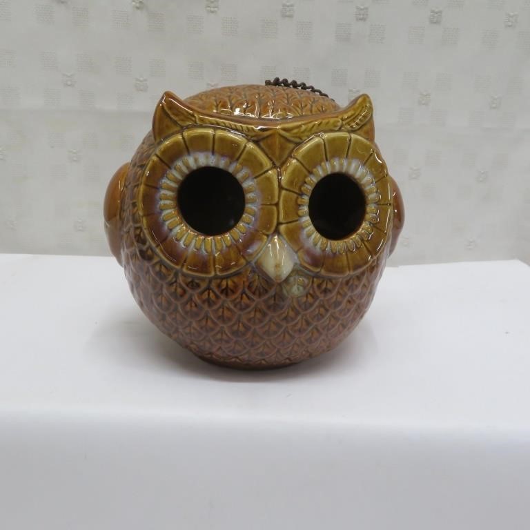 Owl Hanging Bird House - Ceramic - Vintage