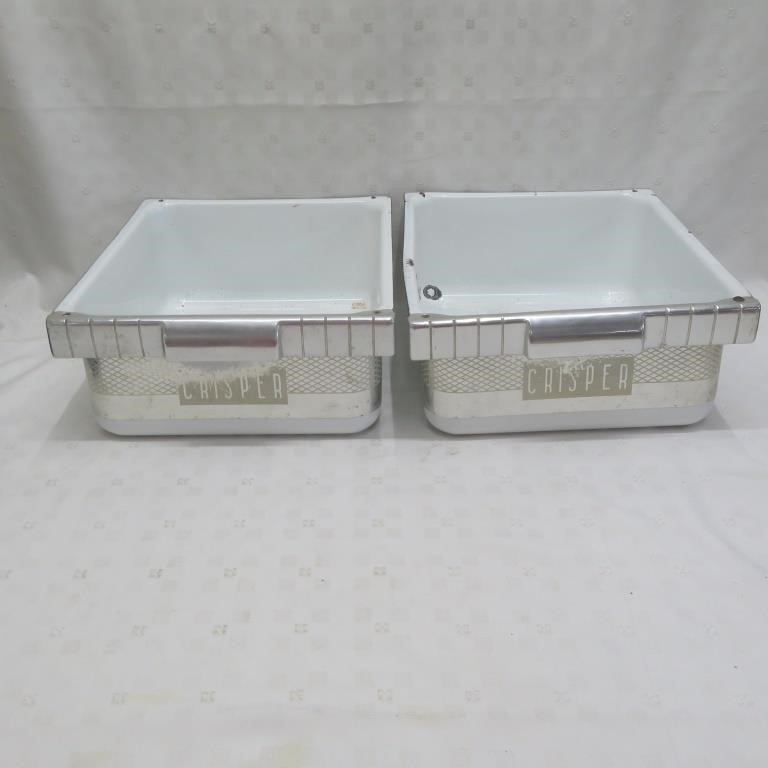 Vintage Crisper Refrigerator Drawers - Enamelware