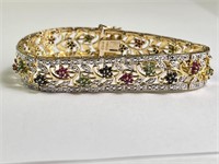 Sterling Emerald/Ruby/Sapphire Bracelet 27 G 6.75"