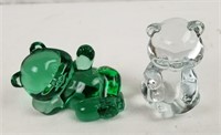 Pair Of Glass Art Panda Bears, Clear & Green