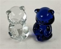 Pair Of Glass Art Panda Bears, Clear & Blue