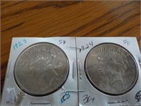 2 Silver Dollars Peace EA 1923, 1924 Each x 2