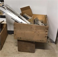 Large wooden box with scrap metal