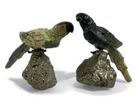 2 Brazilian Hand Carved Stone Perots On Pyrite
