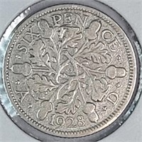 1928 Britain Silver Six Pence