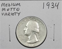 1934 USA Silver Washington Quarter