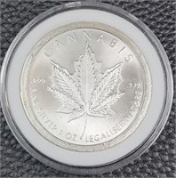 1 Oz Fine .999 Silver Cannabis Keep Calm Slave On