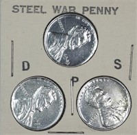 1943 BU USA Steel War Cents - P/D/S Mints