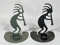 Two Metal Kokopelli Candle Holders